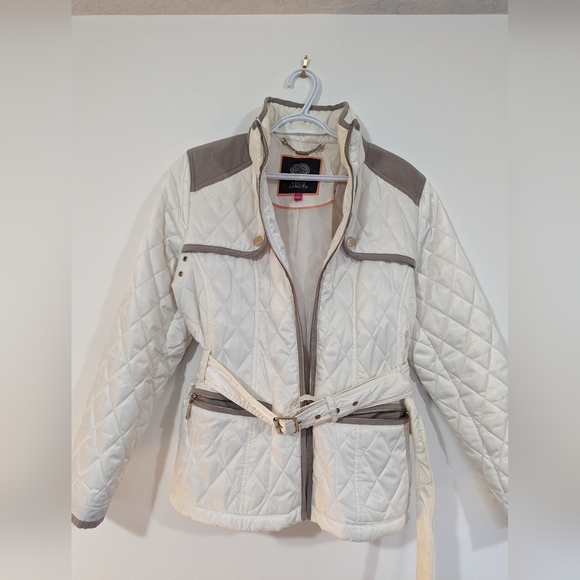 Vince Camuto White & Suede Puffer Jacket s: L - Picture 7 of 13